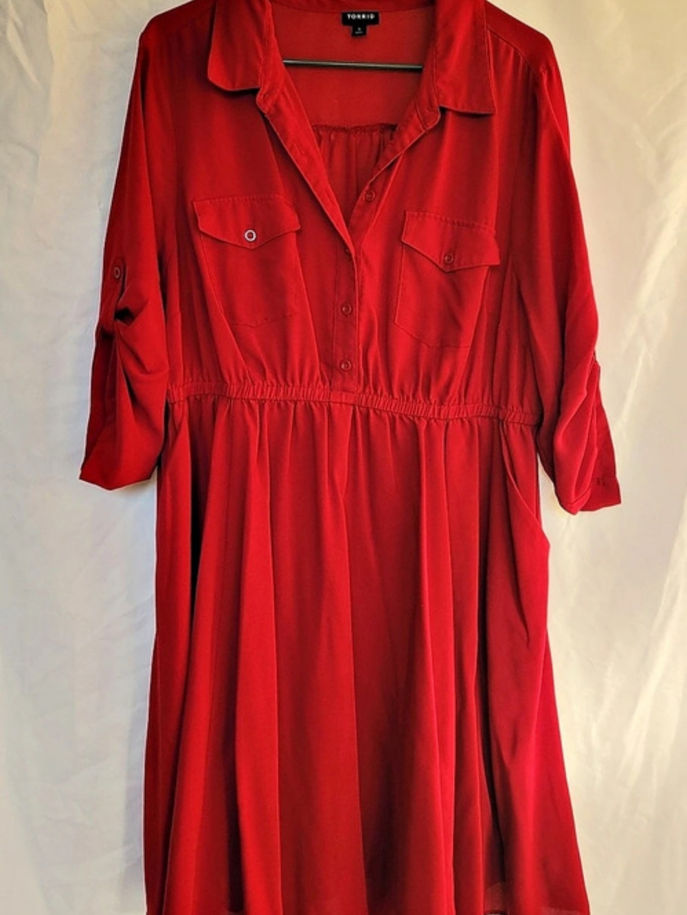 Torrid Stretch Challis Button Front Midi Shirt Dress Red Size 1